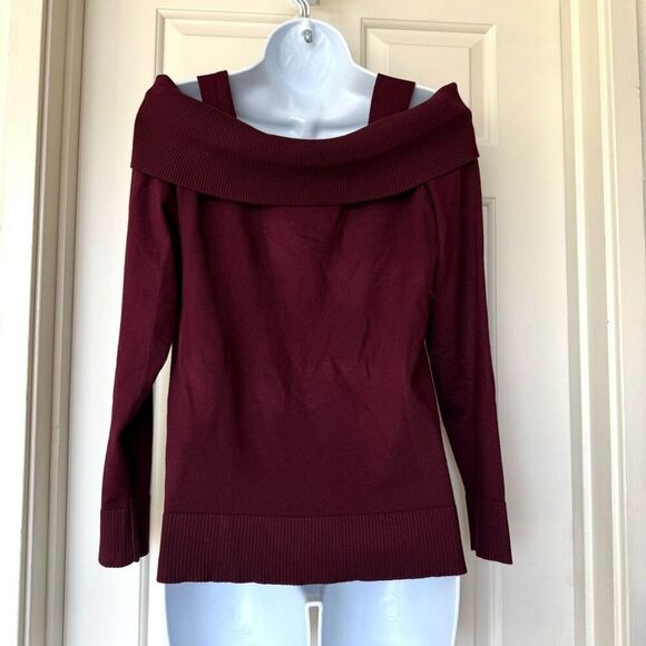 NWT Cable & Gauge Burgundy Off The Shoulder Strappy Sweater - Picture 5 of 16
